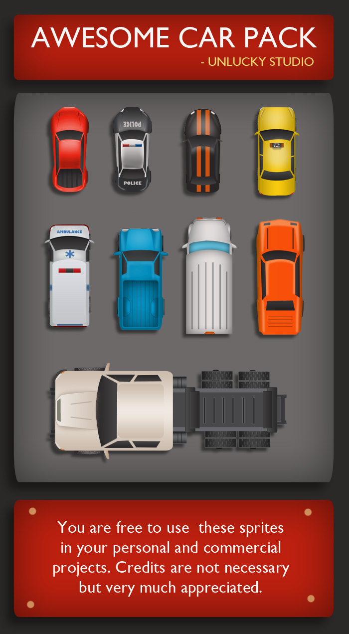 Free Top Down Car Sprites by Unlucky Studio | OpenGameArt.org