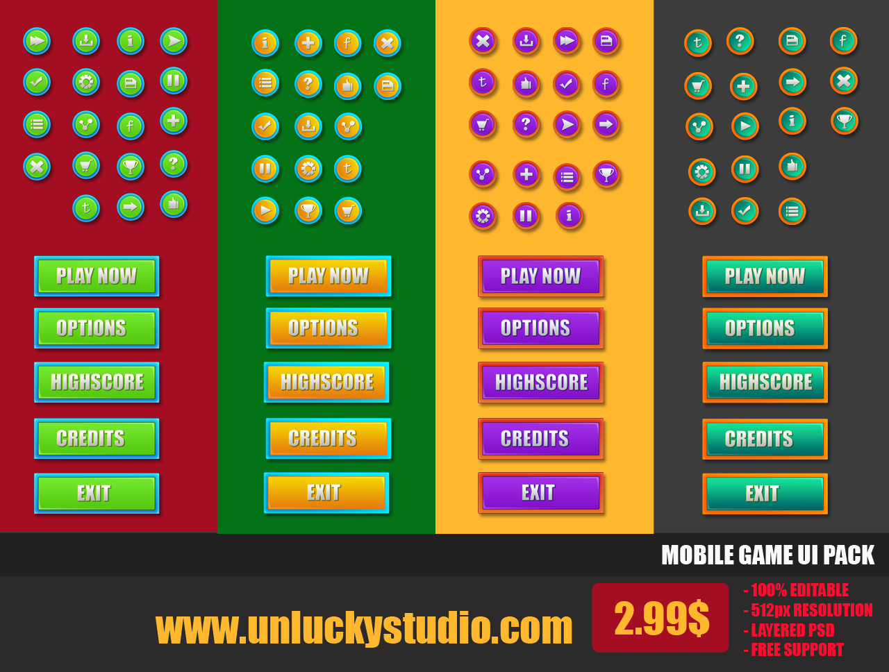 Cartoon Game GUI Pack - UnLucky Studio